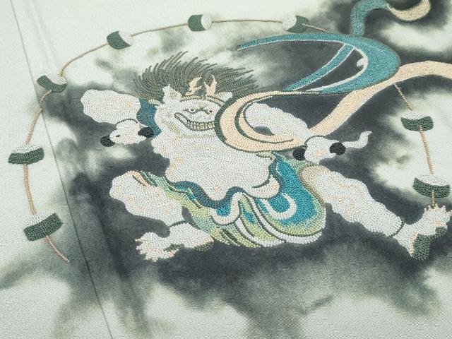 平和屋着物■極上　訪問着　中国三大刺繍　総相良刺繍　風神雷神　暈し染め　利休白茶色地　逸品　CZAA3256s5 平和屋着物□極上 訪問着 中国三大刺繍 総相良刺繍 風神雷神