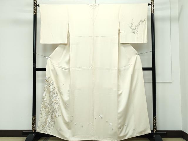 平和屋着物■極上　訪問着　総刺繍　駒刺繍　中国三大刺繍　スワトウ刺繍　雪輪重ね枝梅文　金糸　砥粉色地　逸品　CZAA3261s5