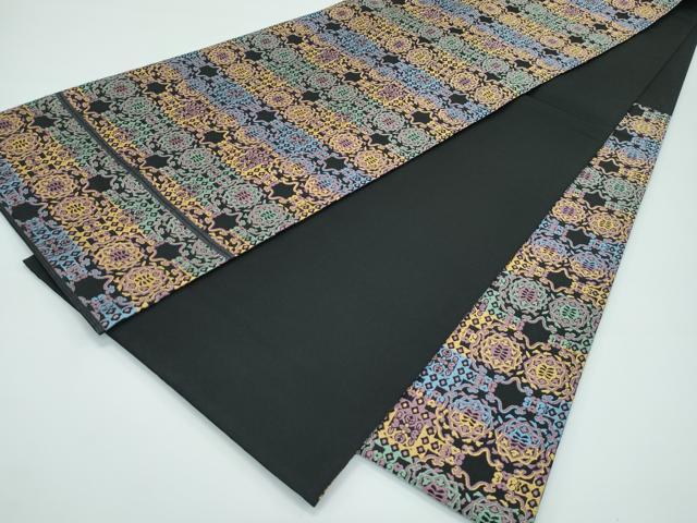 平和屋本店■極上　西陣　川島織物　六通柄袋帯　唐織　小紋格子　黒地　共箱付き　逸品　CZAA3299s5 平和屋本店□極上 西陣 川島織物 六通柄袋帯 唐織 小紋格子 黒地 共箱