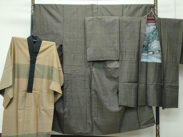 平和屋着物■極上　男性　本場大島紬　アンサンブル・長襦袢セット　100亀甲　総詰め　逸品　CZAA3302s5