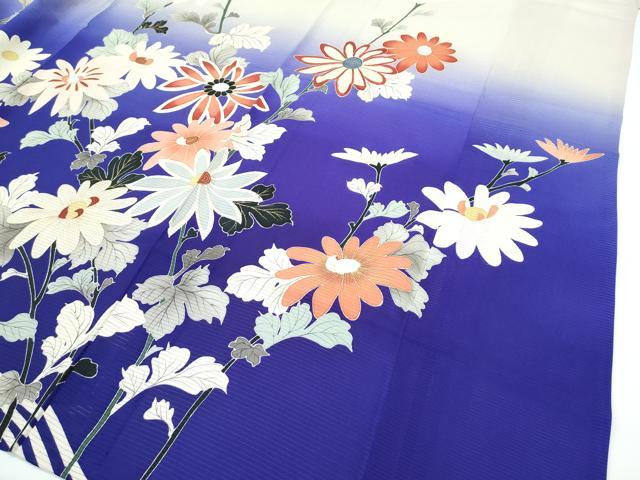 平和屋本店■極上　夏物　アンティーク　大正ロマン　振袖　流水菊文　暈し染め　金銀彩　逸品　CZAA3314s5 平和屋本店□極上 夏物 アンティーク 大正ロマン 振袖 流水菊文 暈し染め