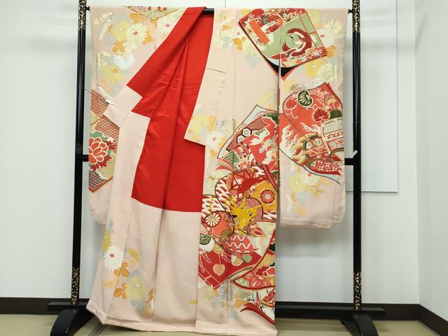 平和屋着物■極上　アンティーク　大正ロマン　振袖　駒刺繍　冊子吉祥花文　金銀彩　逸品　CZAA3316s5 平和屋着物□極上 アンティーク 大正ロマン 振袖 駒刺繍 冊子吉祥花文 金銀