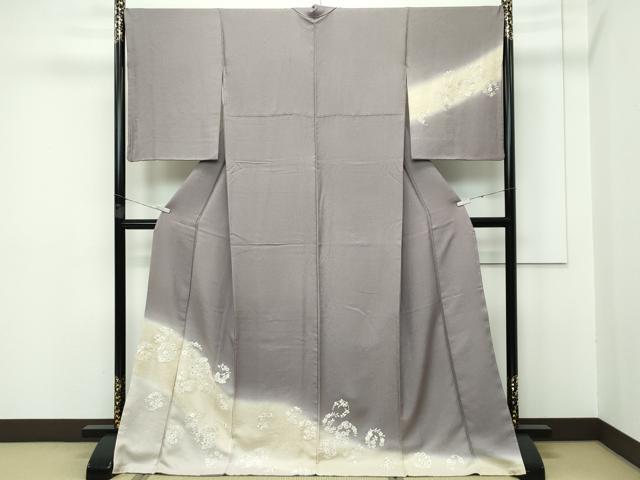 平和屋本店■極上　訪問着　総刺繍　中国三大刺繍　相良刺繍　草花丸文　暈し染め　金銀糸　煤色地　逸品　CZAA3363s5