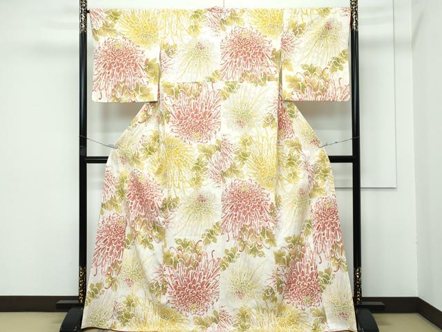 平和屋着物■極上　小紋　乱菊　金彩　鬼しぼ縮緬　逸品　CZAA3367s5