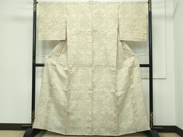 平和屋着物■極上　本場結城紬　重要無形文化財　単衣　80亀甲　草花菱文　枯色地　逸品　CZAA3409s5