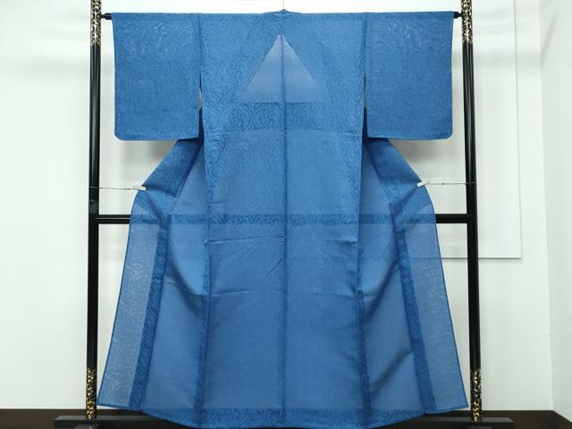 平和屋着物■極上　夏物　色無地　紺鼠色　更紗唐草紋紗　逸品　未使用　CZAA3423s5