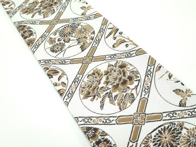 平和屋着物○極上 両面 半幅帯 花唐草文 花丸文 逸品 未使用