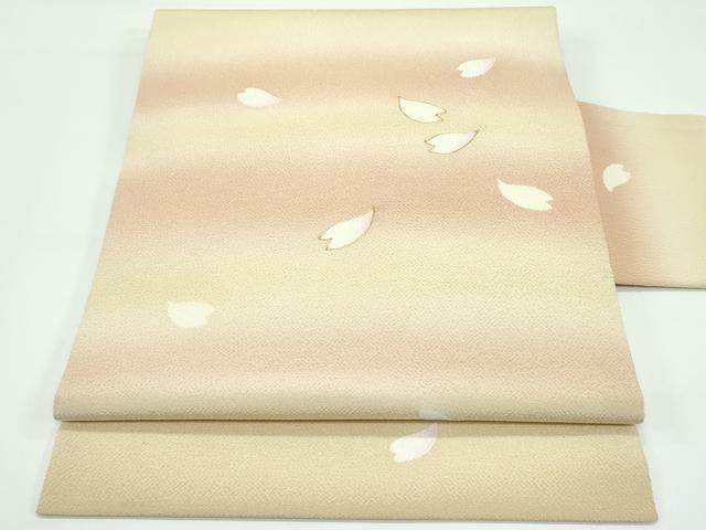 平和屋着物■極上　九寸名古屋帯　駒刺繍　舞花弁　鬼しぼ縮緬　逸品　CZAA3499s5