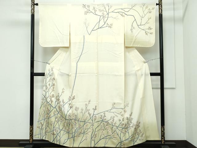 平和屋着物■極上　夏物　訪問着　縦絽　枝花文　暈し染め　金彩　サンシャインイエロー色地　逸品　未使用　CZAA3502s5