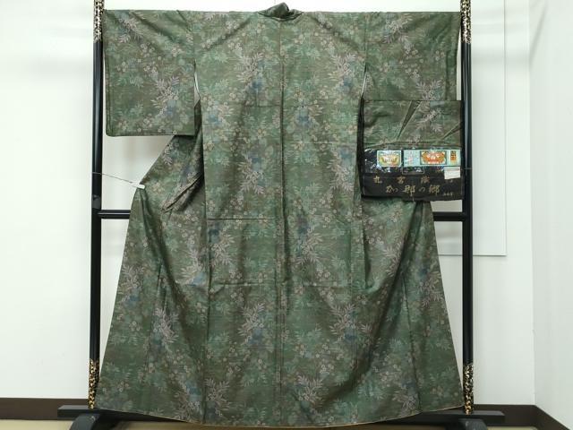 平和屋着物■極上　本場大島紬　泥染め　9マルキ　加那の郷　草花文　丸宮織物　証紙付き　逸品　CZAA3526s5