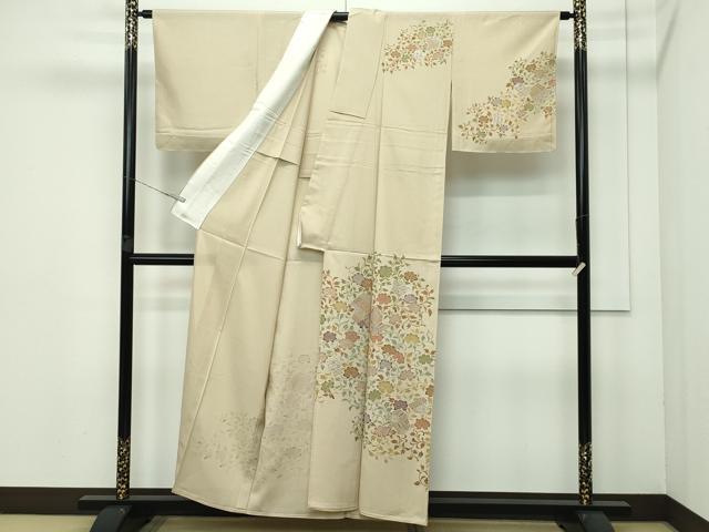 平和屋着物■極上　夏物　訪問着　絽　型染め　更紗唐草文　銀彩　榛色地　逸品　未使用　CZAA3542s5_1