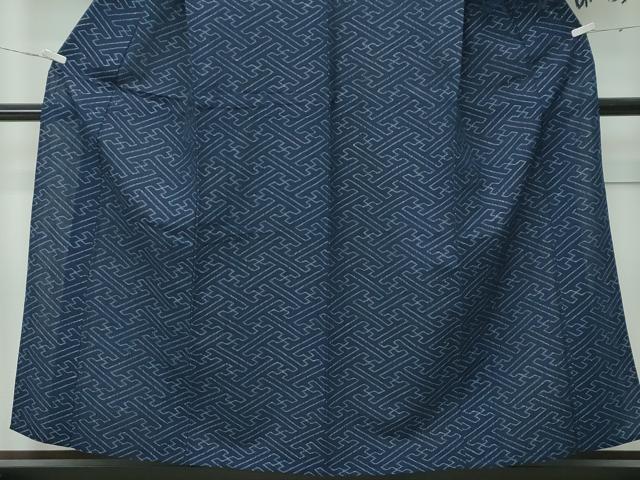 平和屋着物■極上　久留米絣　単衣　藍　伝統工芸絣　紗綾形文　反端付き　綿　逸品　CZAA3562s5 平和屋着物□極上 久留米絣 単衣 藍 伝統工芸絣 紗綾形文