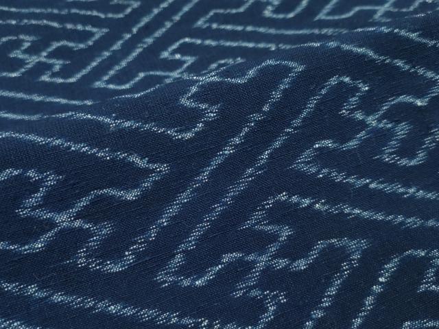 平和屋着物□極上 久留米絣 単衣 藍 伝統工芸絣 紗綾形文