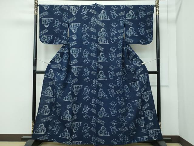 平和屋着物■極上　弓浜絣　単衣　唐子　東武百貨店扱い　逸品　CZAA3563s5