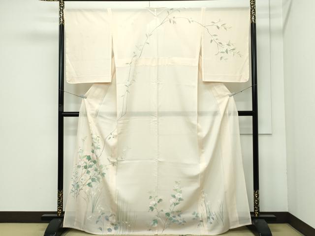 平和屋着物■極上　夏物　訪問着　絽　草花文　浅黄色地　逸品　未使用　CZAA3570s5