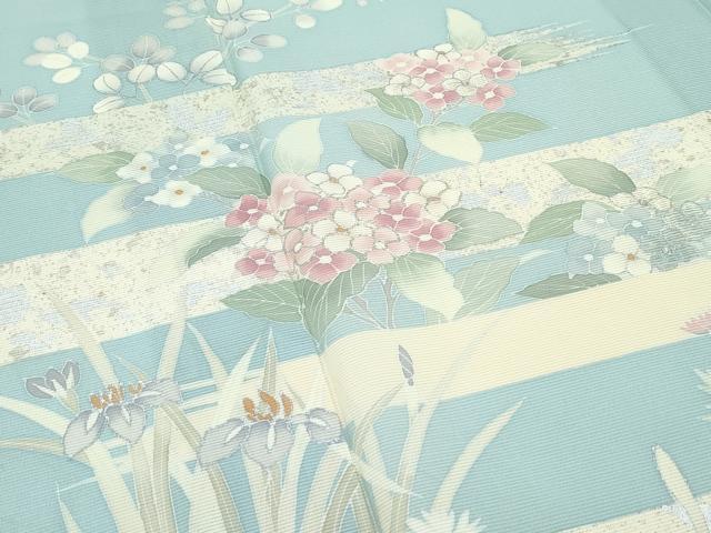 平和屋着物■極上　夏物　訪問着　絽　草花霞文　銀彩　青白橡色地　逸品　未使用　CZAA3571s5 平和屋着物□極上 夏物 訪問着 絽 草花霞文 銀彩 青白橡