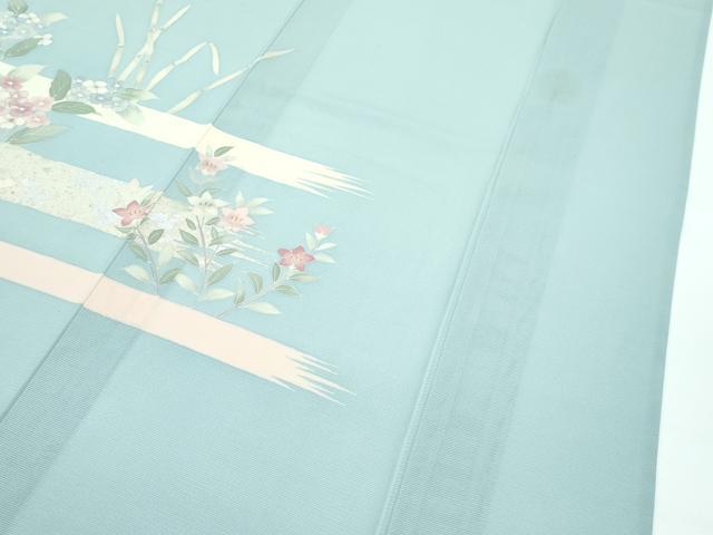 平和屋着物□極上 夏物 訪問着 絽 草花霞文 銀彩 青白橡