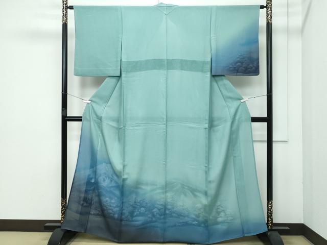 平和屋着物■極上　訪問着　無双　紗袷　紗×絽　手描き　遠山樹林文　暈し染め　薄青色地　さが美扱い　逸品　CZAA3574s5