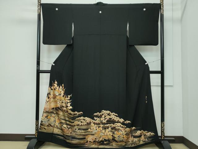 平和屋着物■極上　金彩友禅　卓越技能者・名工・和田光正　黒留袖　草花風景文　金彩　逸品　CZAA3589s5