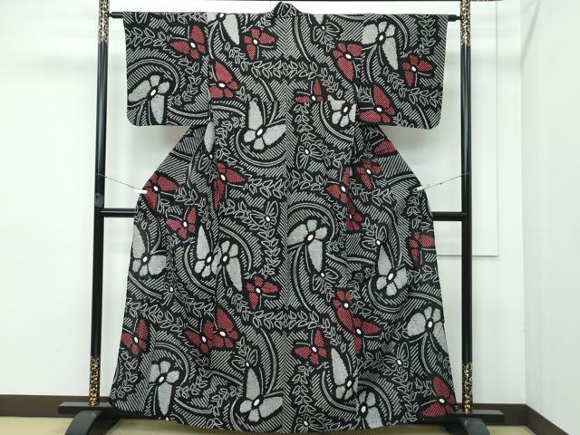 平和屋着物■極上　夏物　浴衣　有松鳴海絞り　舞蝶文　黒地　綿　逸品　未使用　CZAA3598s5