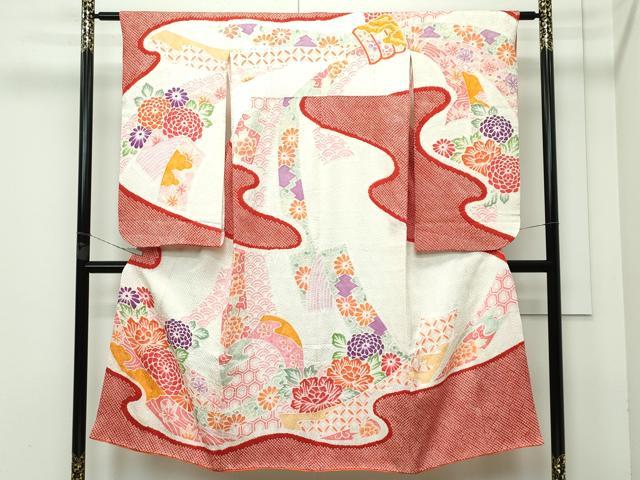 平和屋着物■極上　七五三　女の子　7歳　祝着　総絞り　束ね熨斗草花文　逸品　CZAA3606s5