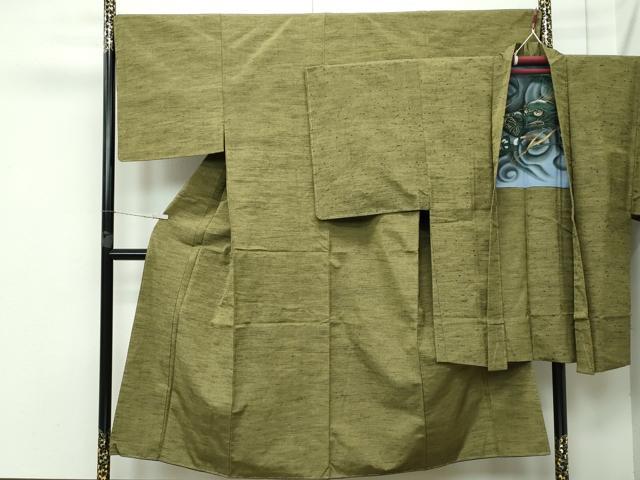 平和屋着物■極上　男性　紬　髭紬羽織セット　海松色　逸品　未使用　CZAA3615s5