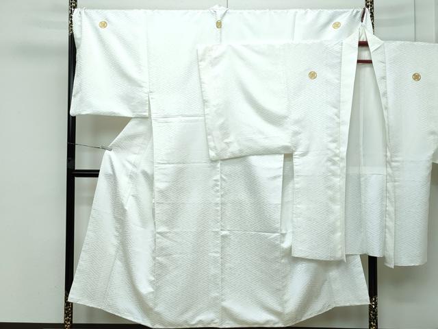 平和屋着物■極上　男性　色紋付　羽織セット　キングサイズ　白地　花菱地紋　舞台衣装　洗える着物　逸品　CZAA3645s5