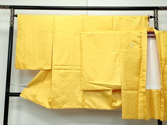 平和屋着物■極上　男性　袴下着物　紋付き羽織セット　舞台衣装　花菱地紋　黄朽葉色地　洗える着物　逸品　CZAA3665s5