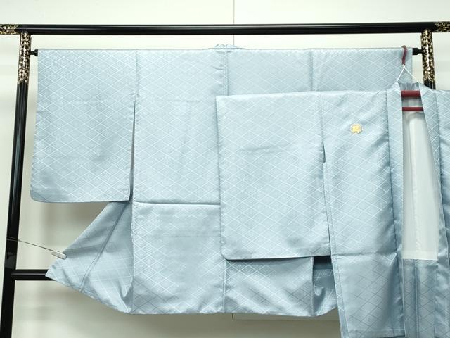 平和屋着物■極上　男性　袴下着物　紋付き羽織セット　花菱地紋　青磁鼠色地　舞台衣装　洗える着物　逸品　CZAA3667s5