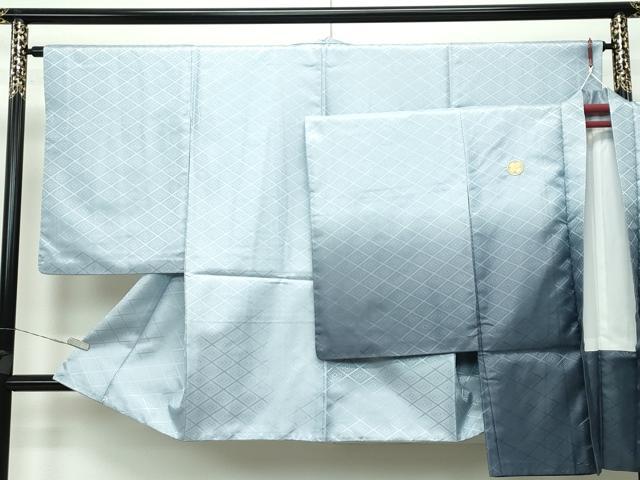 平和屋着物■極上　男性　袴下着物　紋付き羽織セット　花菱地紋　青磁鼠色地　舞台衣装　洗える着物　逸品　CZAA3669s5