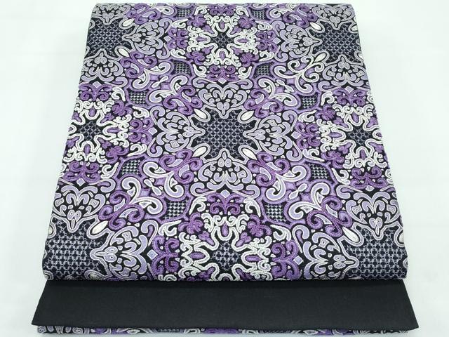 平和屋着物■極上　スリーシーズン　春夏秋　太鼓柄袋帯　駒刺繍　中国三大刺繍　スワトウ相良刺繍　更紗唐草文　黒地　逸品　CZAA3683s5