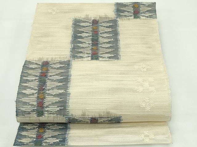 平和屋着物■極上　夏物　1854年創業　帯屋捨松　八寸名古屋帯　市松吉祥文　砥粉色地　逸品　CZAA3689s5