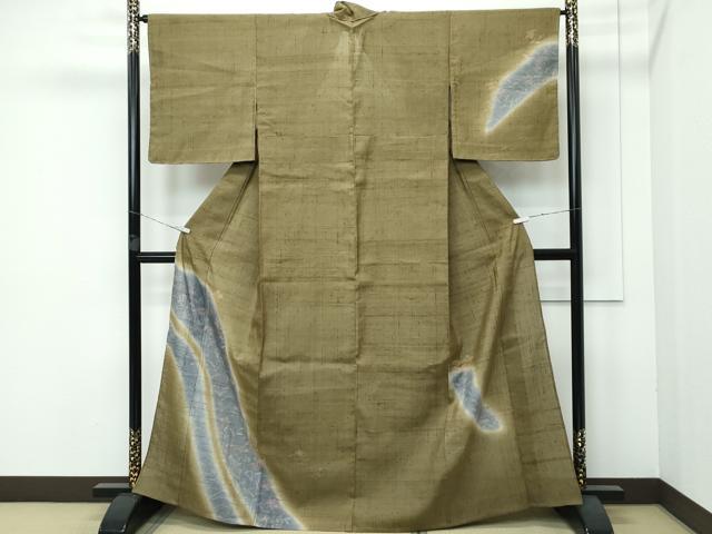 平和屋着物■極上　染織の名門　しょうざん  生紬　訪問着　単衣　草花文　国防色地　反端付き　逸品　未使用　CZAA3722s5