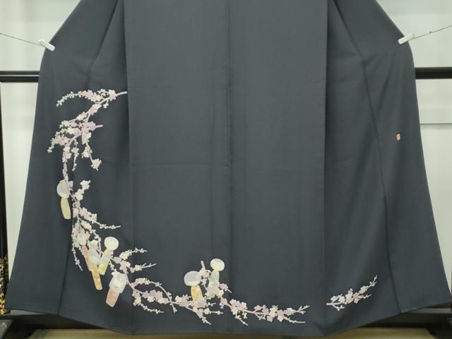 平和屋着物●極上　本加賀友禅作家　志田弘子　訪問着　こけし　枝花文　墨色地　逸品　CZAA5025s5_3