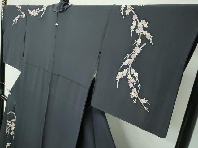 平和屋着物●極上　本加賀友禅作家　志田弘子　訪問着　こけし　枝花文　墨色地　逸品　CZAA5025s5_2