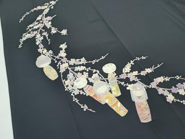 平和屋着物●極上　本加賀友禅作家　志田弘子　訪問着　こけし　枝花文　墨色地　逸品　CZAA5025s5_5