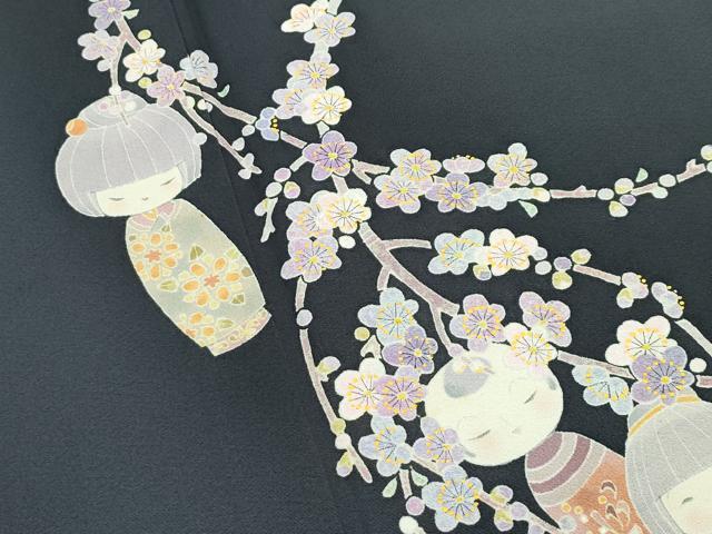 平和屋着物●極上　本加賀友禅作家　志田弘子　訪問着　こけし　枝花文　墨色地　逸品　CZAA5025s5_4