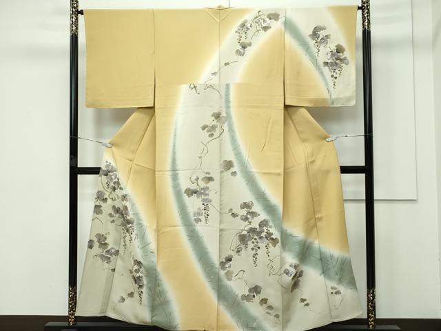 平和屋着物■極上　訪問着　単衣　蔦の葉文　暈し染め　金銀彩　桑染色地　逸品　未使用　CZAA3776s5