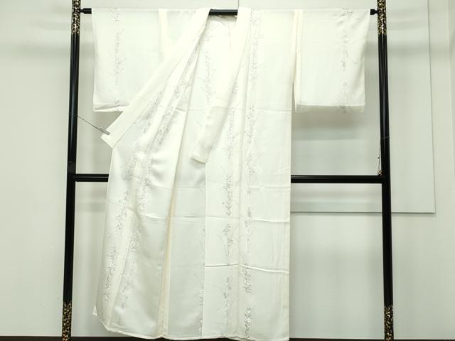 平和屋着物▽極上　小紋　単衣　総刺繍　秋草文　銀糸　砂色地　逸品　CZAA3796s5_1