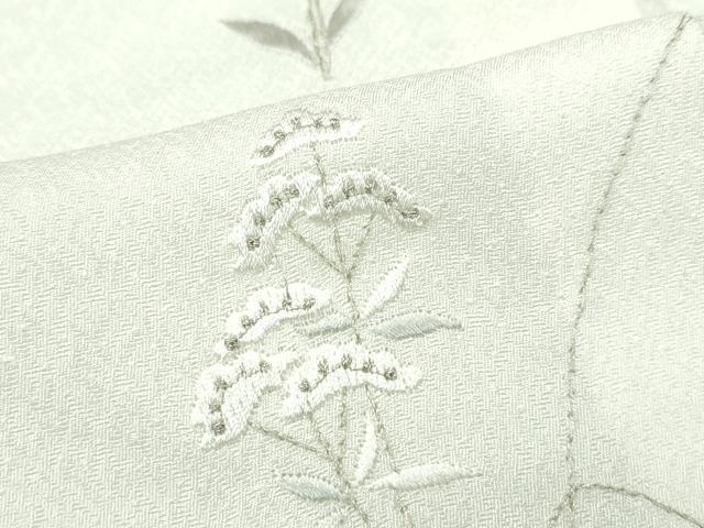 平和屋着物▽極上　小紋　単衣　総刺繍　秋草文　銀糸　砂色地　逸品　CZAA3796s5_4
