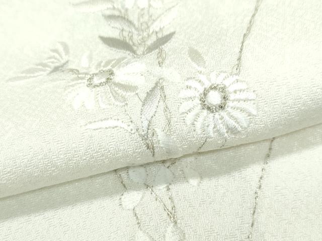 平和屋着物▽極上　小紋　単衣　総刺繍　秋草文　銀糸　砂色地　逸品　CZAA3796s5_5