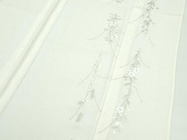 平和屋着物▽極上　小紋　単衣　総刺繍　秋草文　銀糸　砂色地　逸品　CZAA3796s5_3
