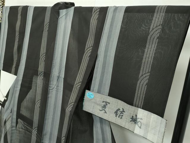 平和屋本店■極上　夏物　結城紬　夏結城　100亀甲　間道　黒地　証紙付き　逸品　CZAA3819s5_3