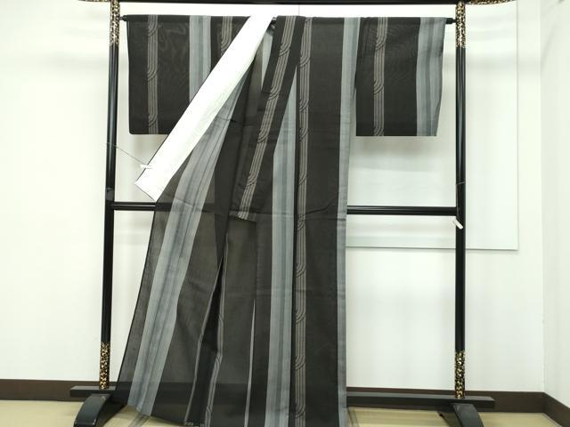平和屋本店■極上　夏物　結城紬　夏結城　100亀甲　間道　黒地　証紙付き　逸品　CZAA3819s5_2