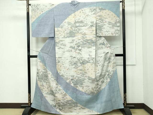 平和屋本店□極上 染織の名門 しょうざん 生紬 訪問着 単衣 風景
