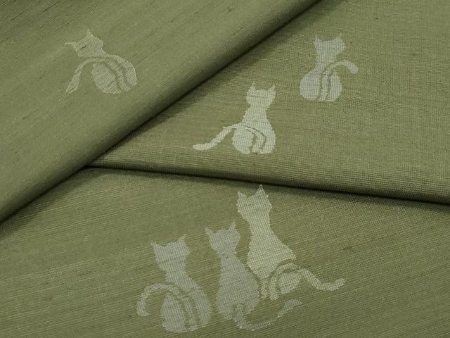 平和屋着物■極上　紬　単衣　猫　海松色地　逸品　未使用　CZAA3851s5