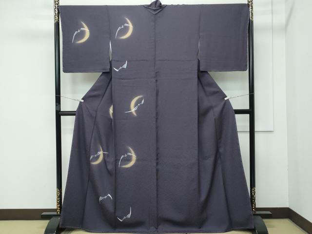平和屋本店■極上　訪問着　コウモリ　月　暈し染め　金彩　紅消鼠色地　逸品　未使用　CZAA3853s5