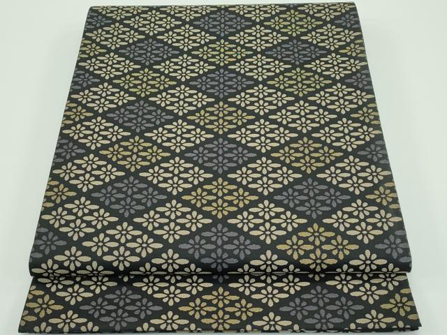 平和屋着物■極上　西陣　木野織物　菱屋善兵衛謹製　両面　全通柄袋帯　花菱文　黒地　逸品　CZAA3886s5
