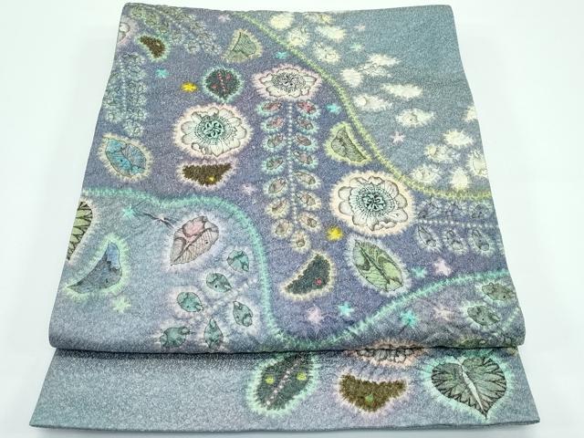 平和屋着物■極上　希少　辻が花染織作家　功刀稔國　久保田一竹の弟子　太鼓柄袋帯　絞り　寿光織　銀通し地　逸品　未使用　CZAA3896s5