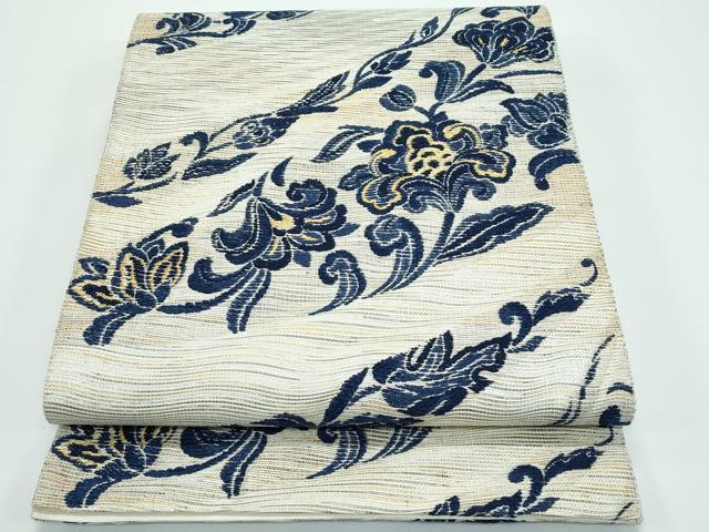 平和屋着物■極上　六通柄袋帯　藍　草花文　金銀糸　逸品　CZAA3906s5